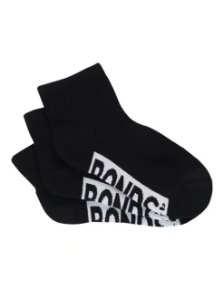 Bonds Kids Logo Cushioned Quarter Crew Socks 3 Pack in Black