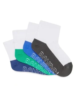 Bonds Kids Logo Light Quarter Crew Socks 4 Pack in Pack 15