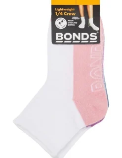 Bonds Kids Logo Light Quarter Crew Socks 4 Pack in Pack 14