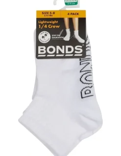 Bonds Kids Logo Light Quarter Crew Socks 4 Pack in White
