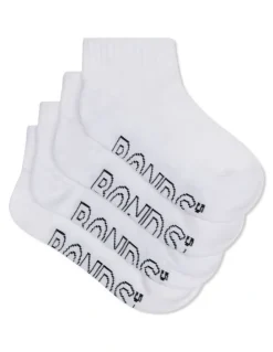 Bonds Kids Logo Light Quarter Crew Socks 4 Pack in White
