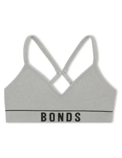 Bonds Kids Retro Rib Contour Crop Top in New Grey Marle