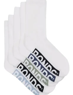 Bonds Logo Cushioned Crew Socks 5 Pack in White