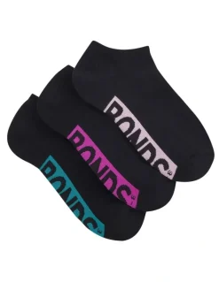 Bonds Logo Cushioned Low Cut Socks 3 Pack in Black