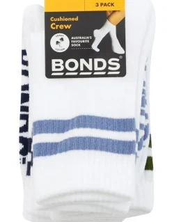 Bonds Logo Cushioned Stripe Crew Socks 3 Pack in Multi