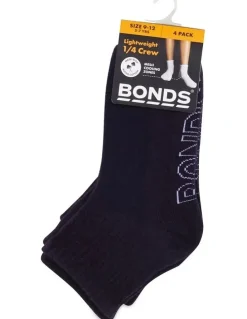 Bonds Logo Light Quarter Crew Socks 4 Pack in School Navy