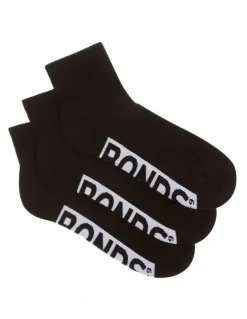 Bonds Logo Quarter Crew Socks 3 Pack in Black