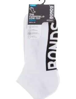 Bonds Mens Logo Cushioned Low Cut Socks 3 Pack in White