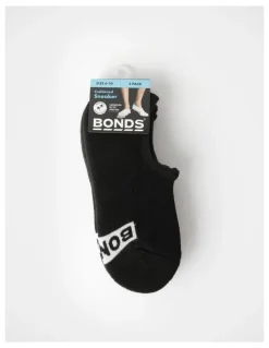 Bonds Mens Logo Sneaker Socks 3 Pack in Black