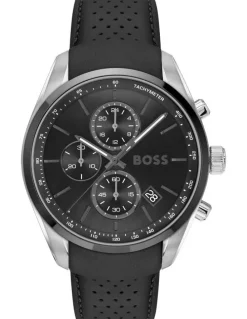 Boss Grand Prix 44 Leather Dial Watch in Black