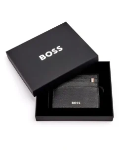 Boss Iconic Leather Card Holder in Black