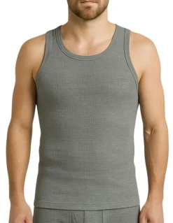 Boutique Retailer Thermal Cotton Sleeveless Singlet Top in Grey