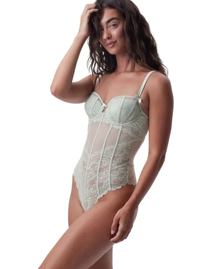 Bras N Things Bethany Balconette Bodysuit in Light Green
