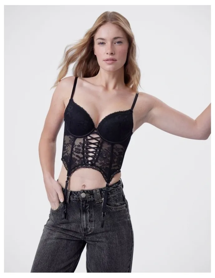 Bras N Things Bras N Things Edie Push Up Dentelle Corset in Black