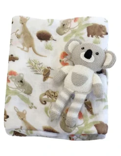 Bubba Blue Aussie Animals Koala Knit Rattle and Muslin Swaddle Set in Grey