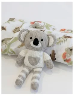 Bubba Blue Aussie Animals Koala Knit Rattle and Muslin Swaddle Set in Grey