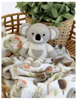 Bubba Blue Aussie Animals Koala Knit Rattle and Muslin Swaddle Set in Grey