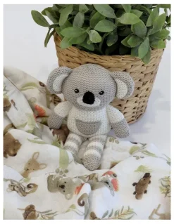 Bubba Blue Aussie Animals Koala Knit Rattle and Muslin Swaddle Set in Grey