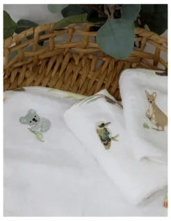Bubba Blue Aussie Animals Wash Cloths 3 Pack in White