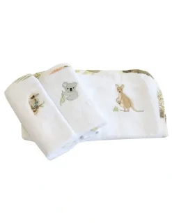 Bubba Blue Aussie Animals Wash Cloths 3 Pack in White