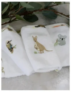 Bubba Blue Aussie Animals Wash Cloths 3 Pack in White