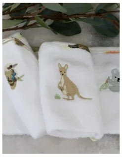Bubba Blue Aussie Animals Wash Cloths 3 Pack in White