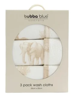 Bubba Blue Serengeti Face Washers 3 Pack in Cream