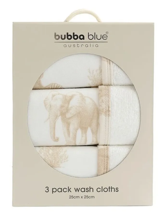 Bubba Blue Serengeti Face Washers 3 Pack in Cream