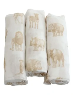 Bubba Blue Serengeti Muslin Wraps 3 Pack in Beige