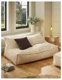 Cadence & Co. Wilde Ribbed Luxe Fleece Double Sofa Bean Bag Lounge Cover in Vanilla Cream