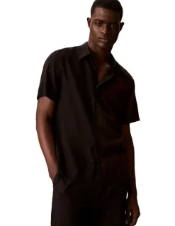Calvin Klein Classic Linen Short Sleeve Shirt in Black