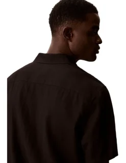 Calvin Klein Classic Linen Short Sleeve Shirt in Black