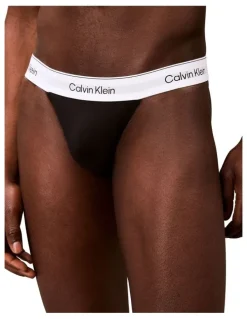 Calvin Klein Icon Cotton Stretch Thongs 3 Pack in Black