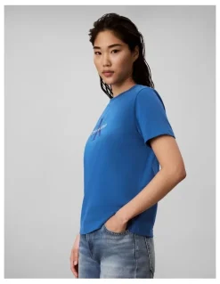 Calvin Klein Jeans Hero Short Sleeve Classic Monologo Crew Neck Tee in Winter Blue