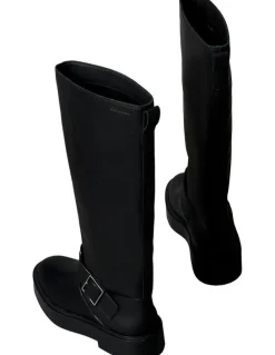 Calvin Klein Leather Stacked Heel Biker Boots in Black