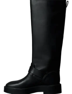 Calvin Klein Leather Stacked Heel Biker Boots in Black