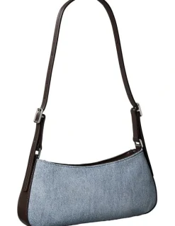 Calvin Klein Monogram Logo Hardware Shoulder Bag in Light Wash Denim