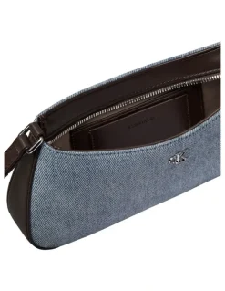 Calvin Klein Monogram Logo Hardware Shoulder Bag in Light Wash Denim