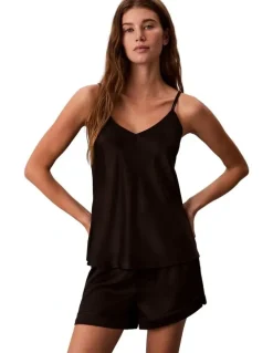 Calvin Klein Satin Sheen Cami With Piping in Black