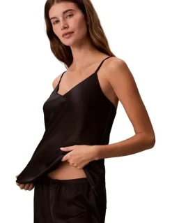 Calvin Klein Satin Sheen Cami With Piping in Black