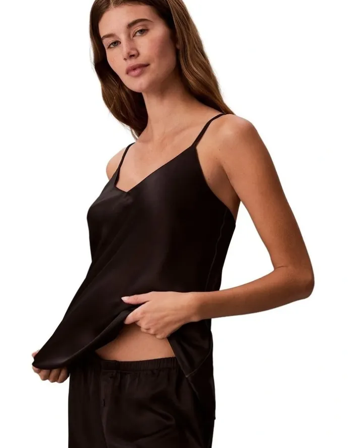 Calvin Klein Satin Sheen Cami With Piping in Black