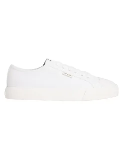 Calvin Klein Vulc Laceup Canvas Trainer Shoes in Triple Bright White