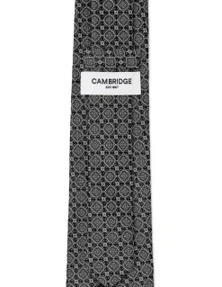 Cambridge Astrolabe Silk Tie In Black & White