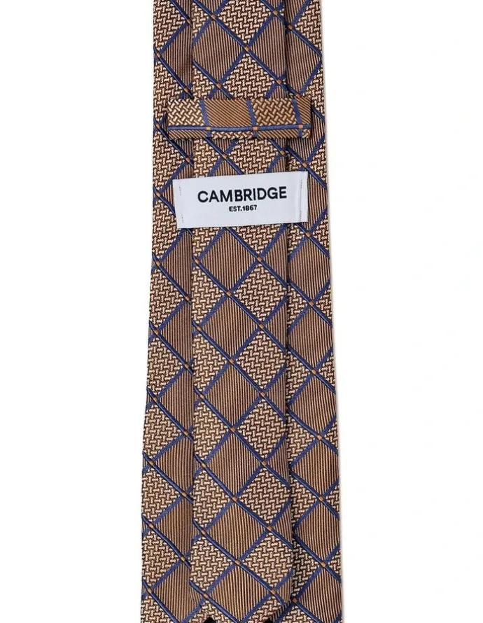 Cambridge Chessboard Geo Silk Tie In Coffee