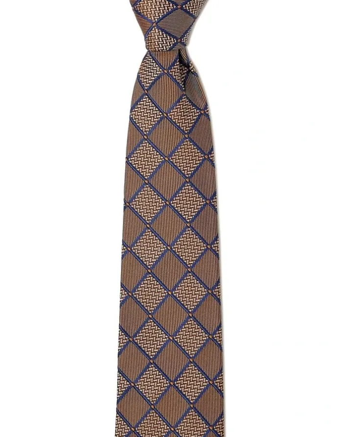 Cambridge Chessboard Geo Silk Tie In Coffee