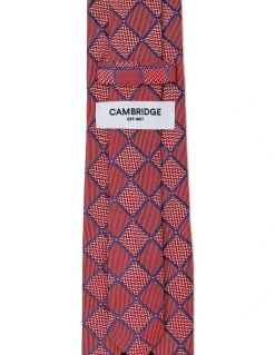 Cambridge Chessboard Geo Silk Tie In Red