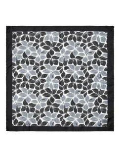 Cambridge Hibiscus Silk Pocket Square in Black & White