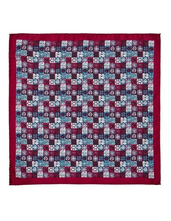 Cambridge Quilt Squareuares Silk Pocket Square in Bordeaux