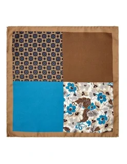 Cambridge Shadow Floral 4-Way Silk Pocket Square in Coffee
