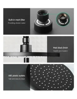 Cefito 9 Inch Handheld Round High Pressure Rain Shower Head Set Mixer Tap in Black
